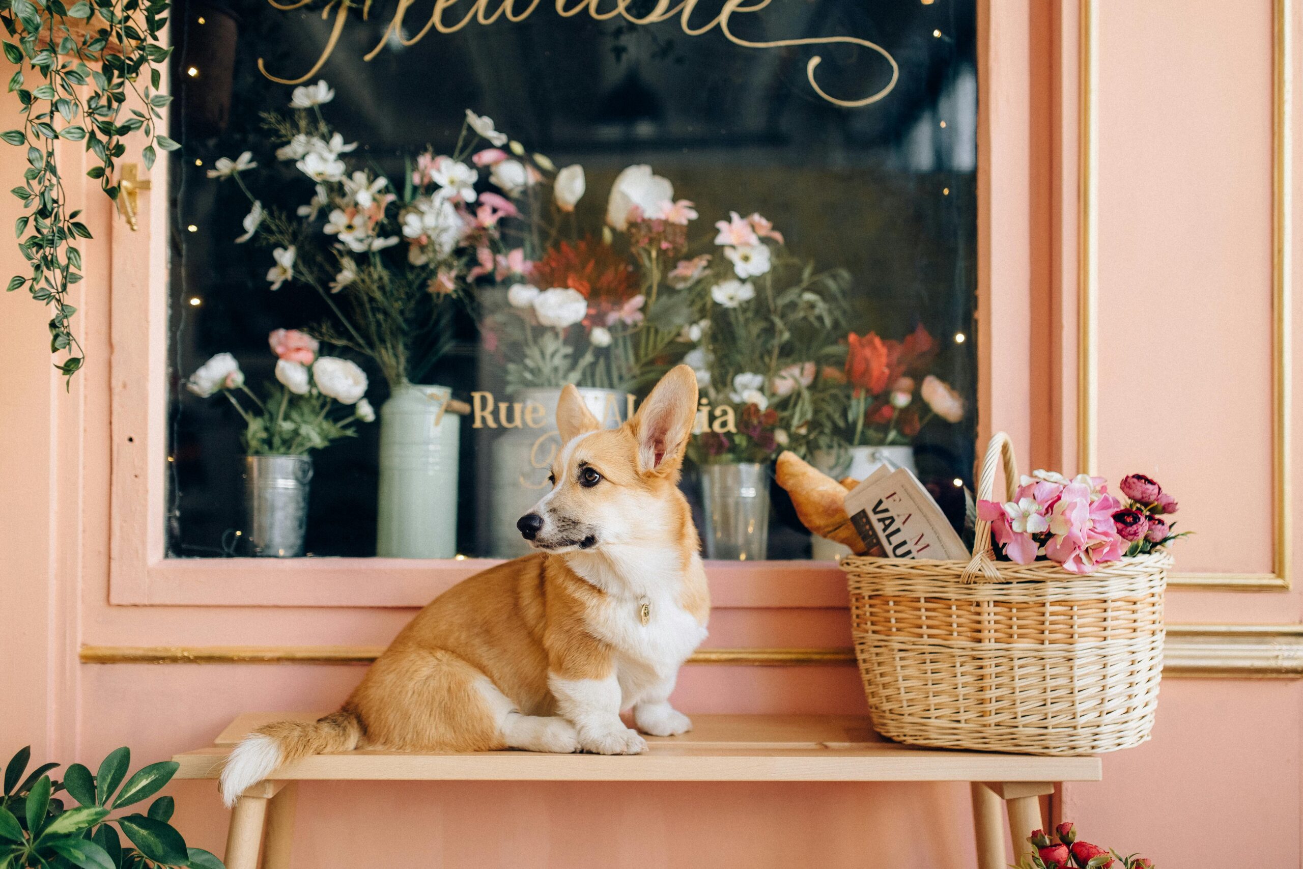 A dog sitting patiently in front of a shop, waiting for treats and their owner, highlighting the reliability and care provided by pet transportation services during travel.